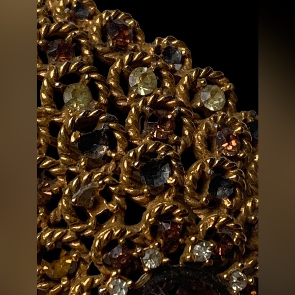 Vintage Signed ART Art Pepper Gold Plated Crystal Fall Cornucopia Brooch Jewelry - Picture 10 of 10